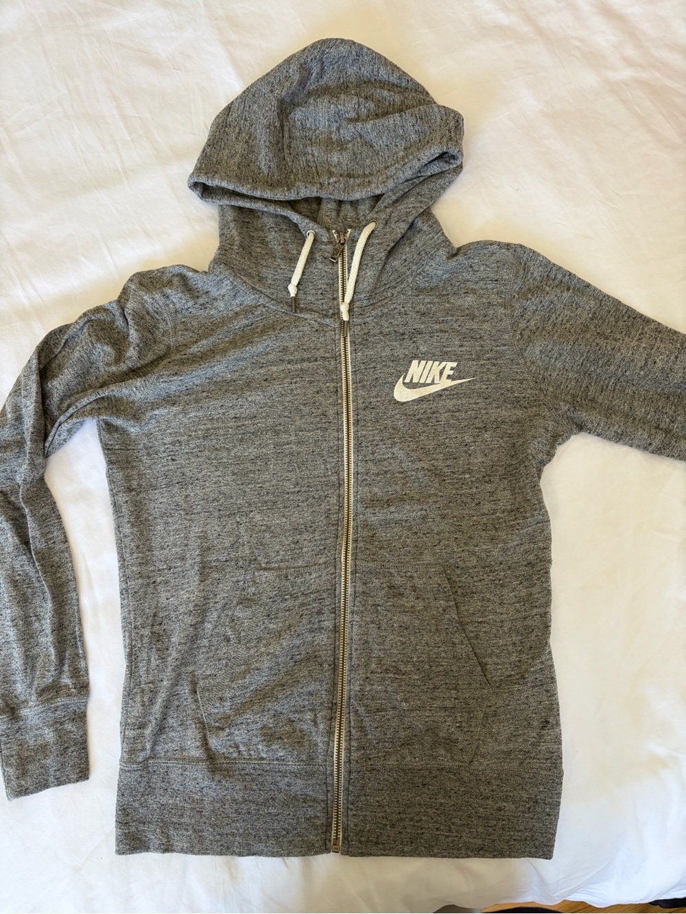 Nike Heather Gray Full-Zip Hoodie with White Logo
